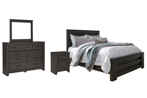 Brinxton Queen Panel Bed with Mirrored Dresser and Nightstand Royal Furniture