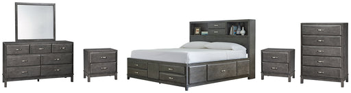 Caitbrook Queen Storage Bed with 8 Storage Drawers with Mirrored Dresser, Chest and 2 Nightstands Royal Furniture