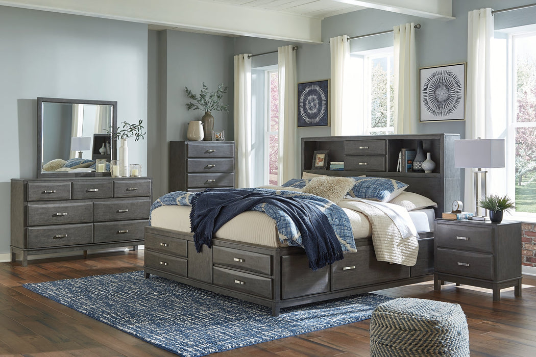 Caitbrook Queen Storage Bed with 8 Storage Drawers with Mirrored Dresser, Chest and Nightstand Royal Furniture