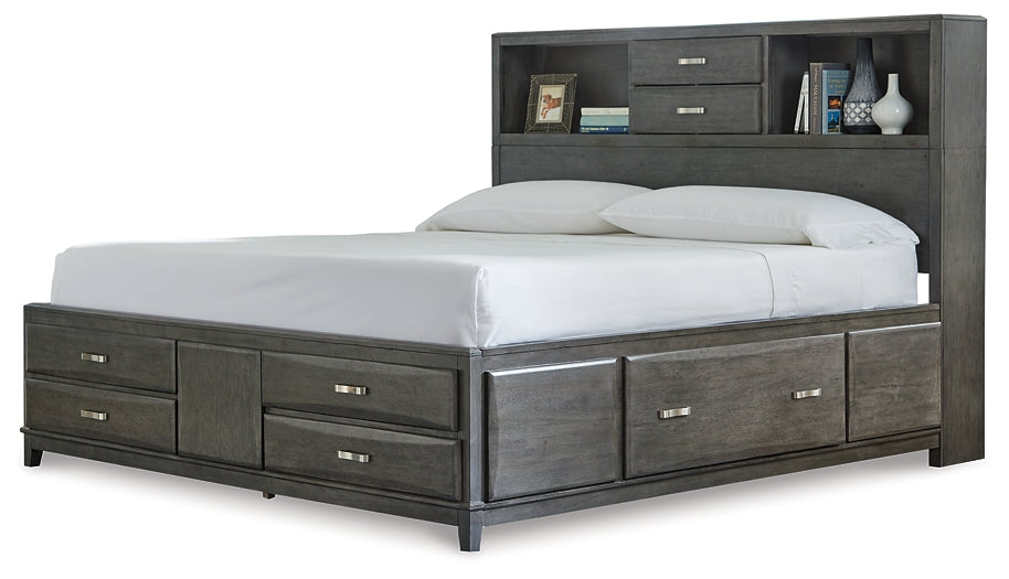 Caitbrook Queen Storage Bed with 8 Storage Drawers with Mirrored Dresser, Chest and Nightstand Royal Furniture