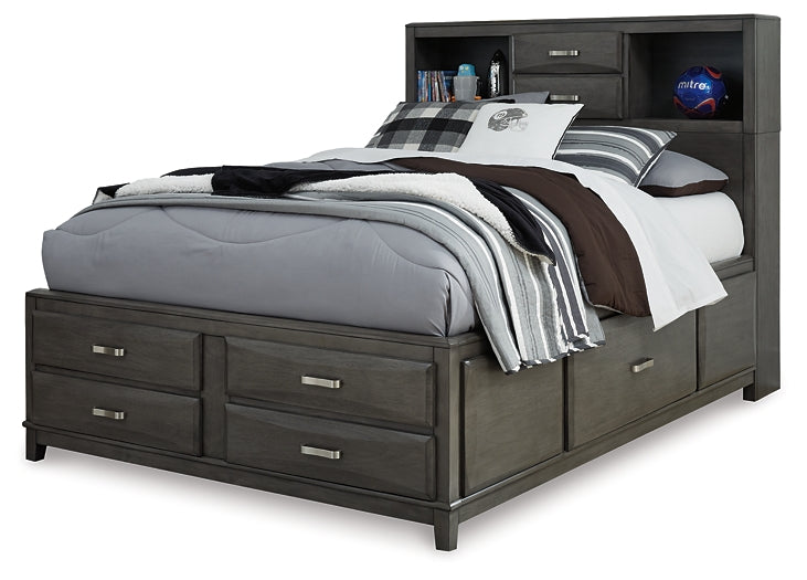 Caitbrook Queen Storage Bed with 8 Storage Drawers with Mirrored Dresser, Chest and Nightstand Royal Furniture