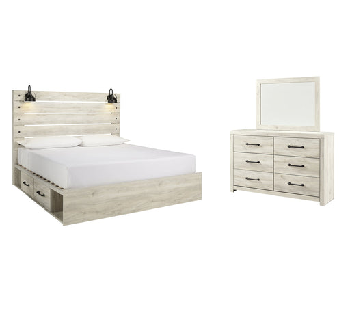 Cambeck Full Panel Bed with 4 Storage Drawers with Mirrored Dresser Royal Furniture