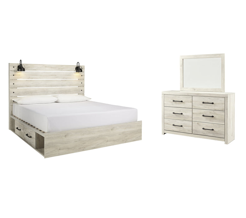 Cambeck Full Panel Bed with 4 Storage Drawers with Mirrored Dresser Royal Furniture