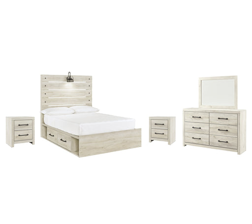 Cambeck Full Panel Bed with 4 Storage Drawers with Mirrored Dresser and 2 Nightstands Royal Furniture