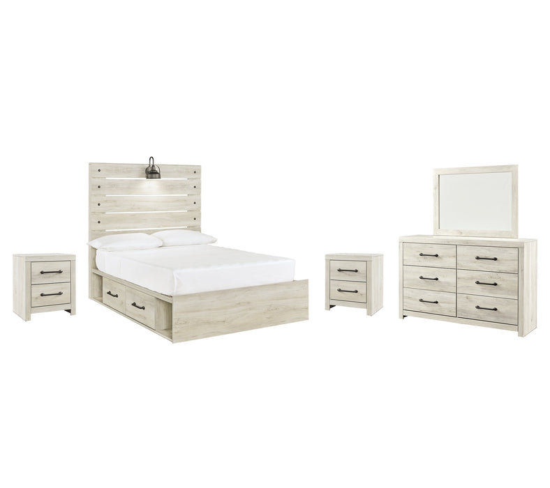 Cambeck Full Panel Bed with 4 Storage Drawers with Mirrored Dresser and 2 Nightstands Royal Furniture