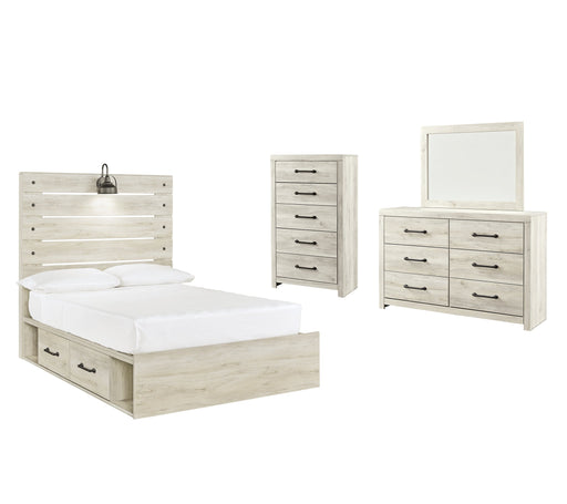 Cambeck Full Panel Bed with 4 Storage Drawers with Mirrored Dresser and Chest Royal Furniture