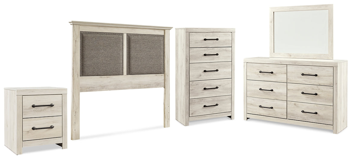 Cambeck King/California King Upholstered Panel Headboard with Mirrored Dresser, Chest and Nightstand Royal Furniture