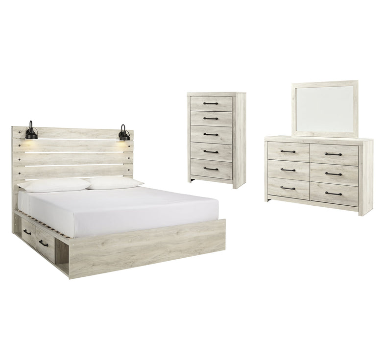 Cambeck King Panel Bed with 2 Storage Drawers with Mirrored Dresser, Chest and Nightstand Royal Furniture