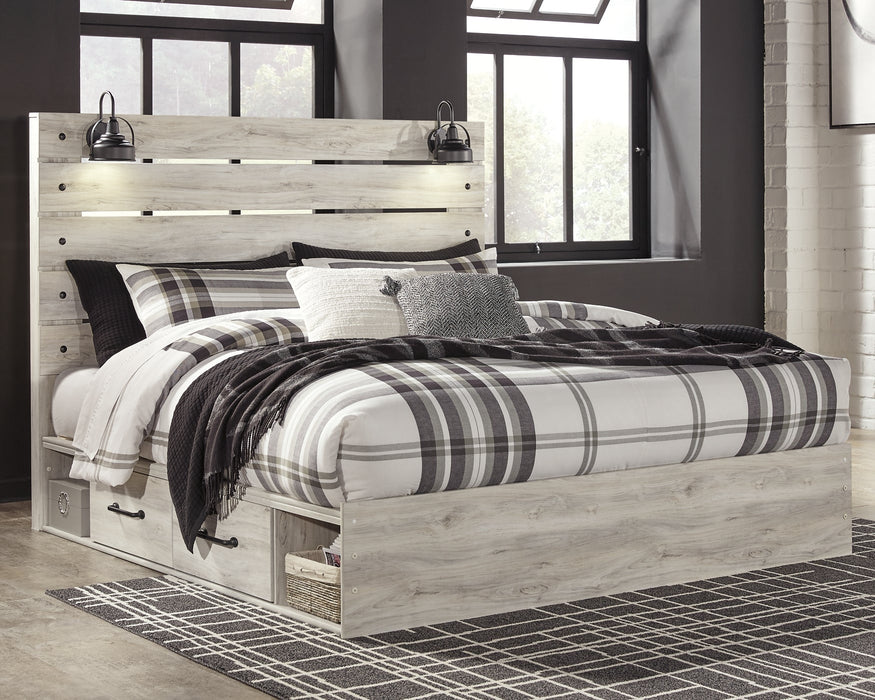 Cambeck King Panel Bed with 2 Storage Drawers with Mirrored Dresser, Chest and Nightstand Royal Furniture