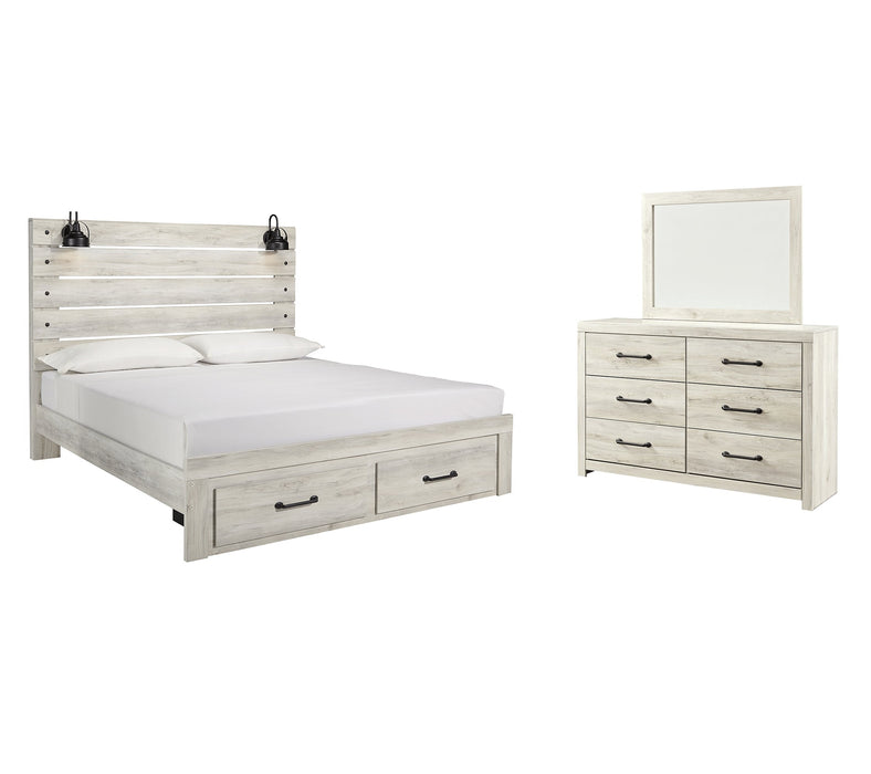 Cambeck King Panel Bed with 2 Storage Drawers with Mirrored Dresser Royal Furniture