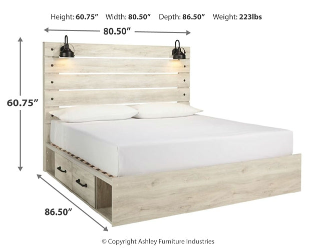 Cambeck King Panel Bed with 2 Storage Drawers with Mirrored Dresser and Chest Royal Furniture