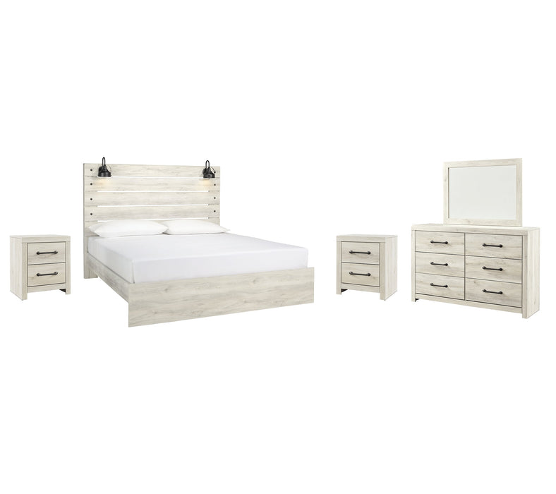 Cambeck King Panel Bed with Mirrored Dresser and 2 Nightstands Royal Furniture