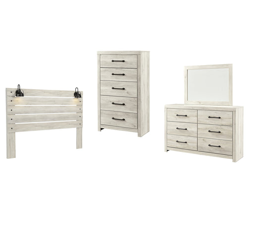 Cambeck King Panel Headboard with Mirrored Dresser and Chest Royal Furniture