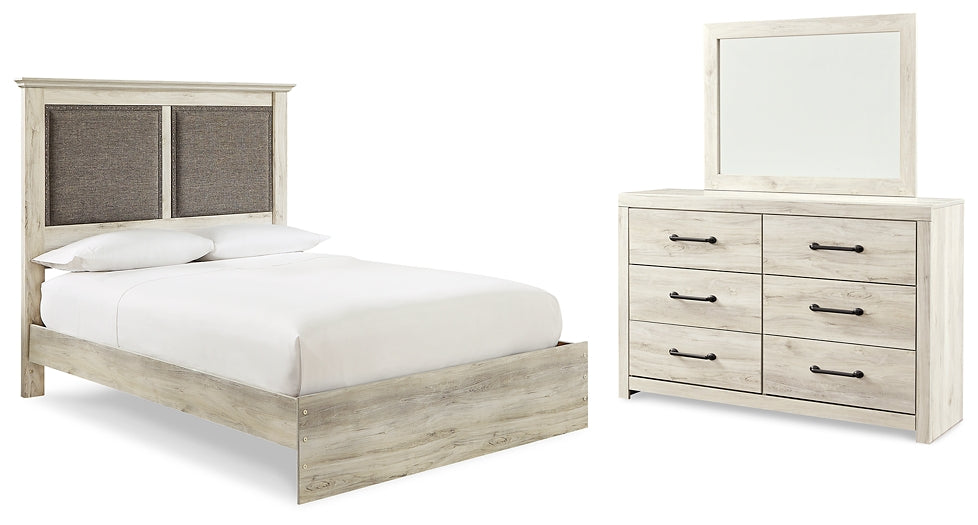 Cambeck King Upholstered Panel Bed with Mirrored Dresser Royal Furniture