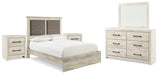 Cambeck King Upholstered Panel Bed with Mirrored Dresser and 2 Nightstands Royal Furniture