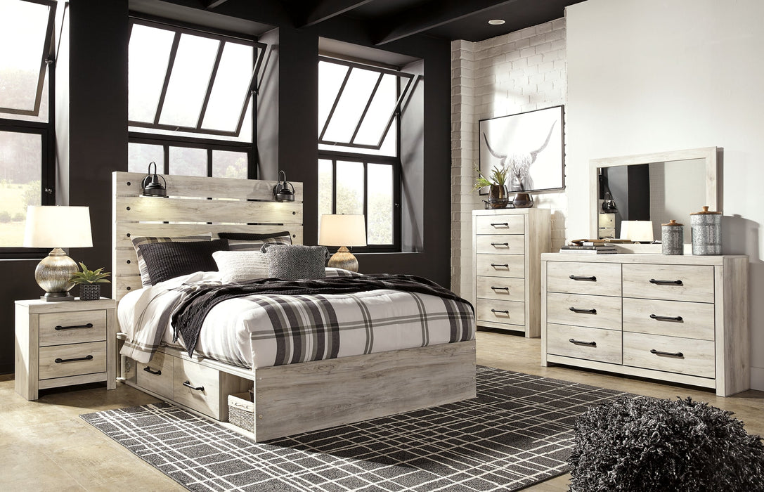 Cambeck Queen Panel Bed with 2 Storage Drawers with Mirrored Dresser, Chest and 2 Nightstands Royal Furniture