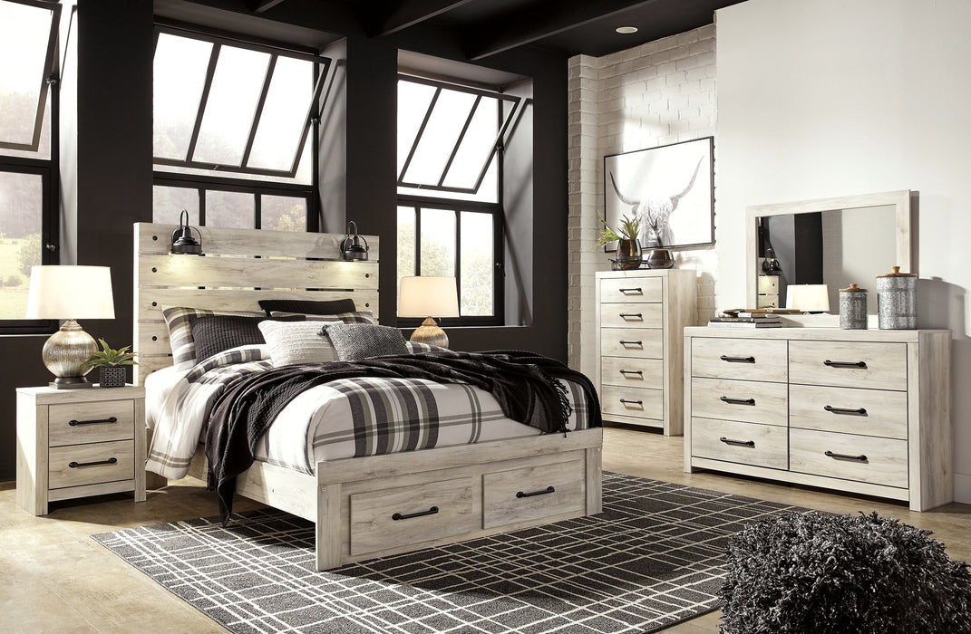 Cambeck Queen Panel Bed with 2 Storage Drawers with Mirrored Dresser, Chest and 2 Nightstands Royal Furniture