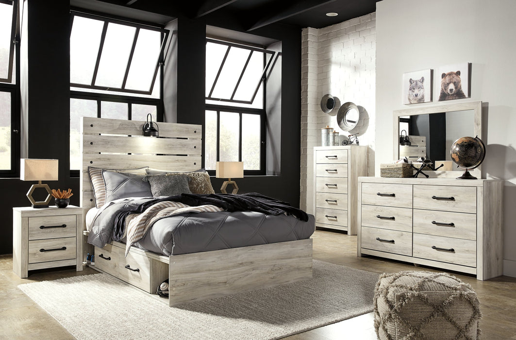 Cambeck Queen Panel Bed with 2 Storage Drawers with Mirrored Dresser, Chest and 2 Nightstands Royal Furniture