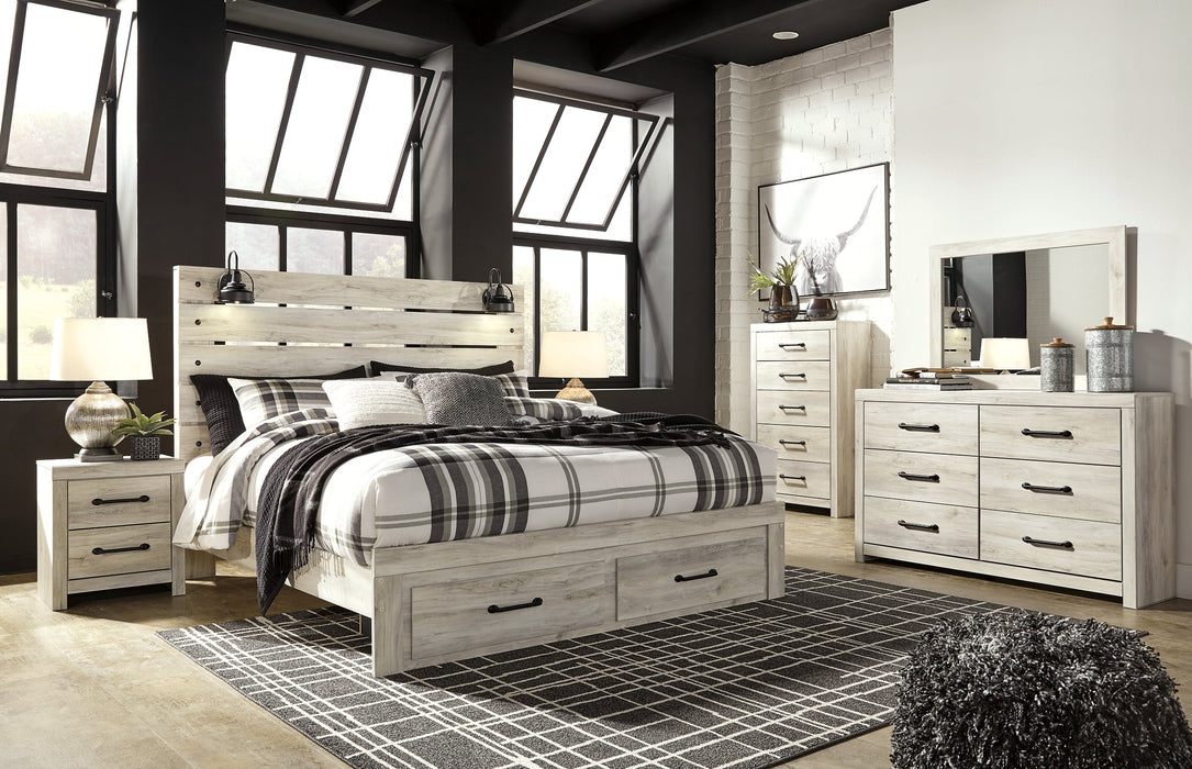 Cambeck Queen Panel Bed with 2 Storage Drawers with Mirrored Dresser, Chest and 2 Nightstands Royal Furniture