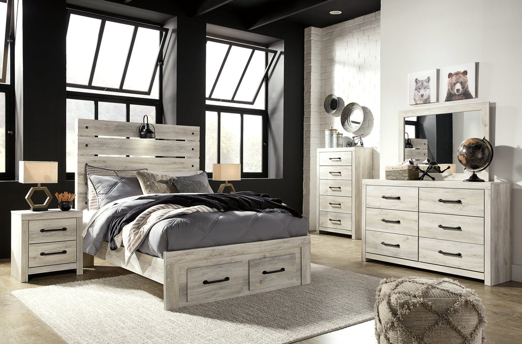 Cambeck Queen Panel Bed with 2 Storage Drawers with Mirrored Dresser, Chest and 2 Nightstands Royal Furniture