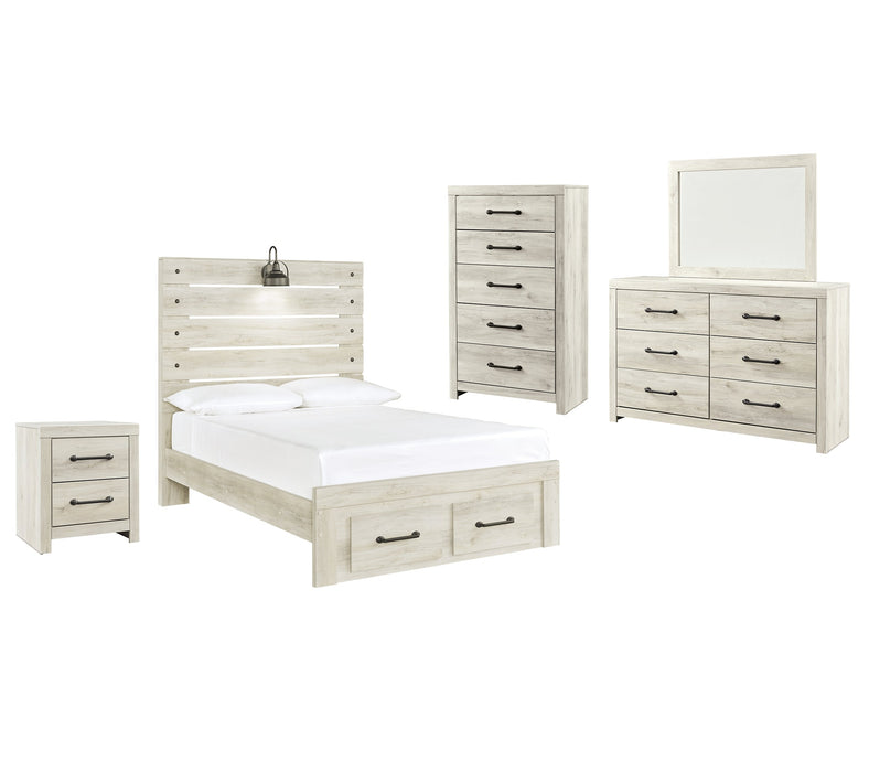 Cambeck Queen Panel Bed with 2 Storage Drawers with Mirrored Dresser, Chest and Nightstand Royal Furniture