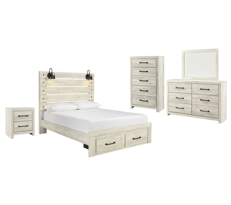 Cambeck Queen Panel Bed with 2 Storage Drawers with Mirrored Dresser, Chest and Nightstand Royal Furniture