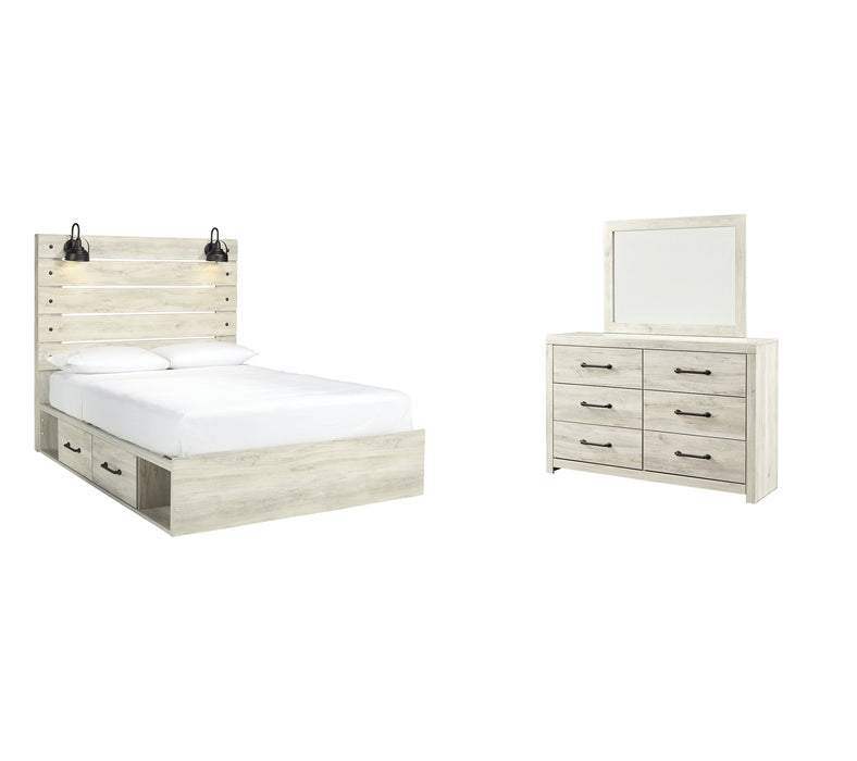 Cambeck Queen Panel Bed with 2 Storage Drawers with Mirrored Dresser Royal Furniture