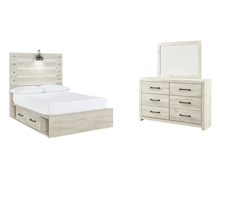 Cambeck Queen Panel Bed with 2 Storage Drawers with Mirrored Dresser Royal Furniture