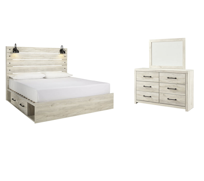 Cambeck Queen Panel Bed with 2 Storage Drawers with Mirrored Dresser Royal Furniture