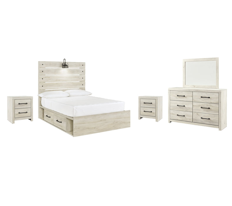 Cambeck Queen Panel Bed with 2 Storage Drawers with Mirrored Dresser and 2 Nightstands Royal Furniture