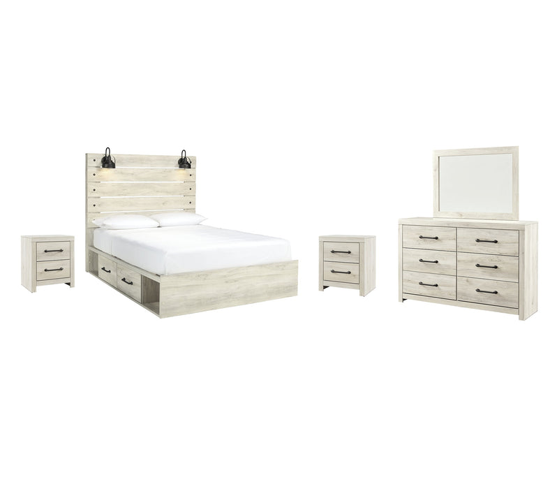 Cambeck Queen Panel Bed with 2 Storage Drawers with Mirrored Dresser and 2 Nightstands Royal Furniture