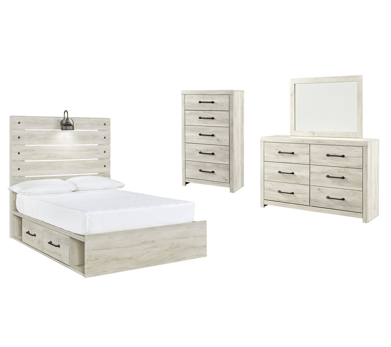 Cambeck Queen Panel Bed with 2 Storage Drawers with Mirrored Dresser and Chest Royal Furniture