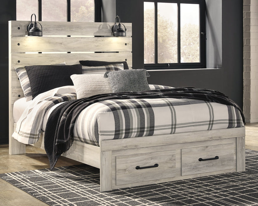 Cambeck Queen Panel Bed with 2 Storage Drawers with Mirrored Dresser and Chest Royal Furniture