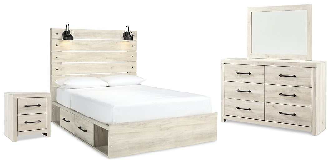 Cambeck Queen Panel Bed with 2 Storage Drawers with Mirrored Dresser and Nightstand Royal Furniture