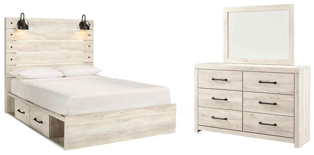 Cambeck Queen Panel Bed with 4 Storage Drawers with Mirrored Dresser Royal Furniture