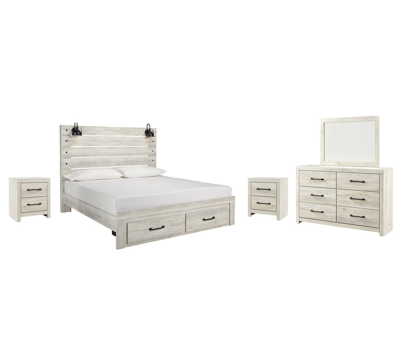 Cambeck Queen Panel Bed with Mirrored Dresser and 2 Nightstands Royal Furniture