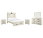 Cambeck Queen Panel Bed with Mirrored Dresser and 2 Nightstands Royal Furniture