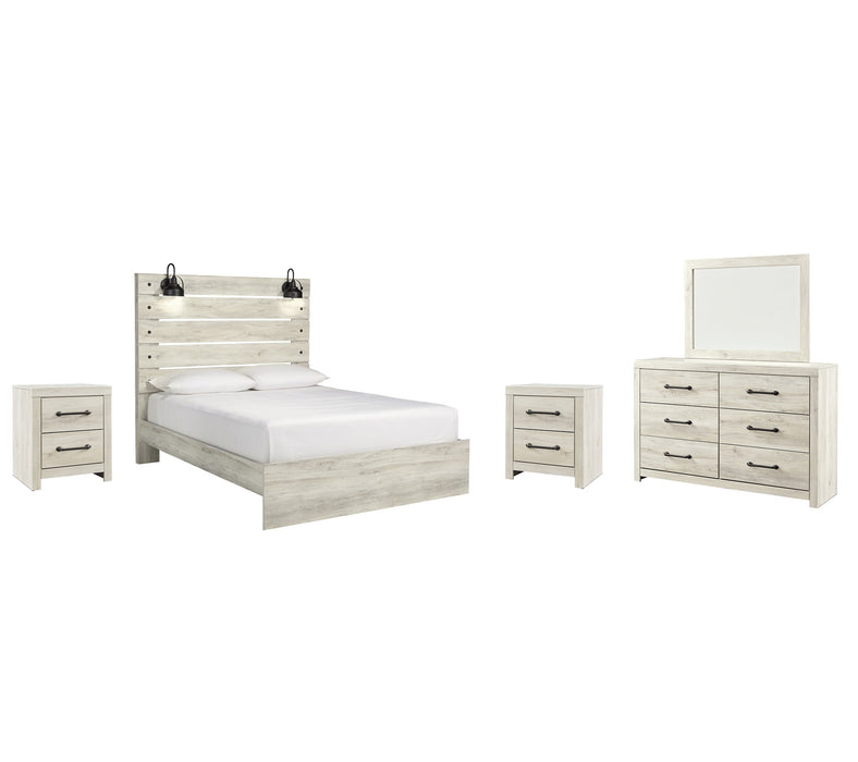 Cambeck Queen Panel Bed with Mirrored Dresser and 2 Nightstands Royal Furniture