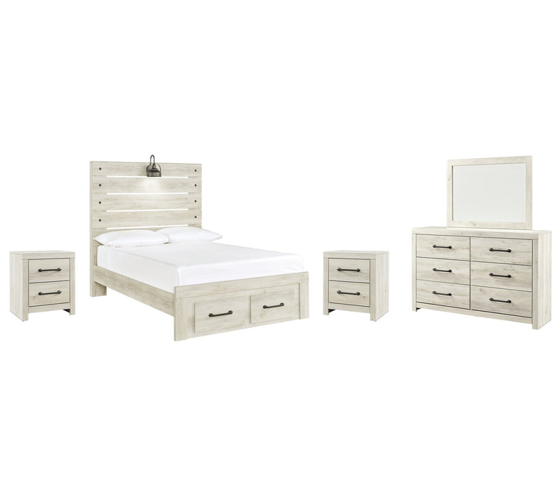 Cambeck Queen Panel Bed with Mirrored Dresser and 2 Nightstands Royal Furniture