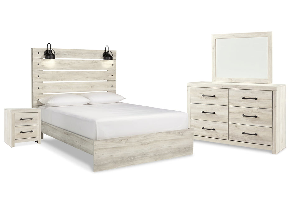 Cambeck Queen Panel Bed with Mirrored Dresser and Nightstand Royal Furniture