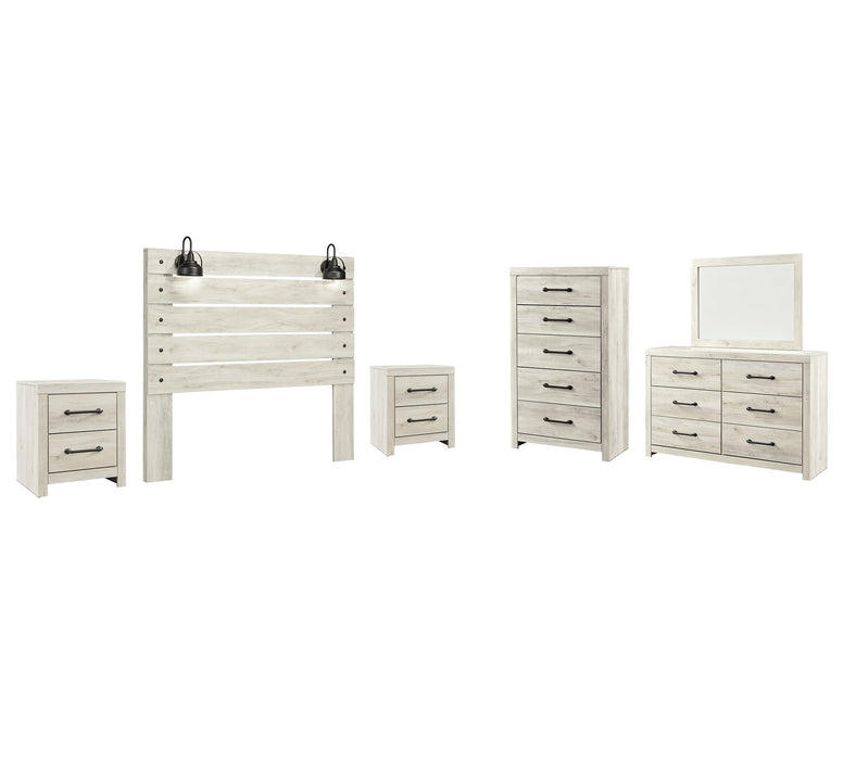 Cambeck Queen Panel Headboard with Mirrored Dresser, Chest and 2 Nightstands Royal Furniture