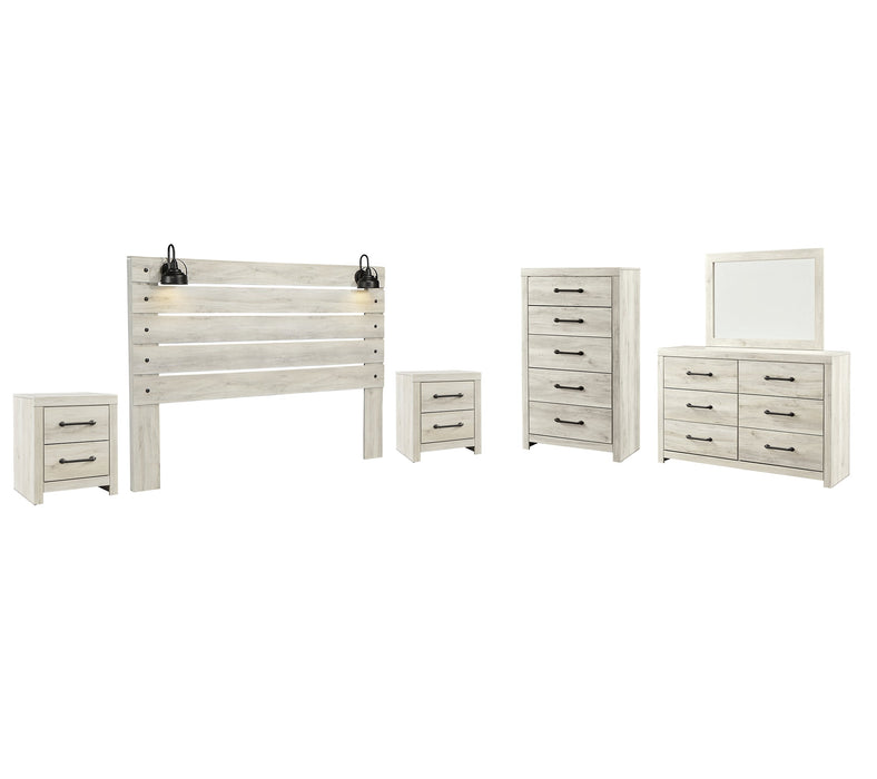 Cambeck Queen Panel Headboard with Mirrored Dresser, Chest and 2 Nightstands Royal Furniture