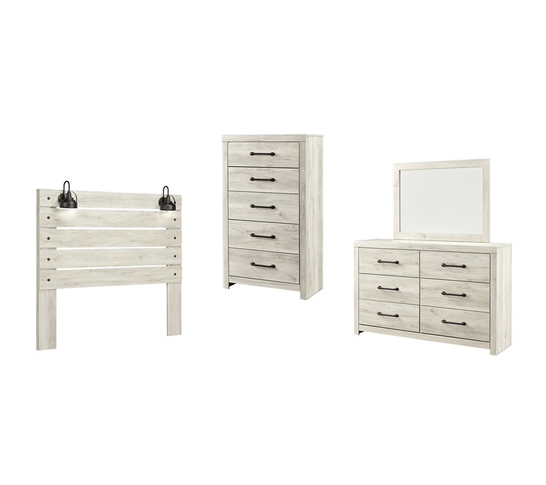 Cambeck Queen Panel Headboard with Mirrored Dresser and Chest Royal Furniture