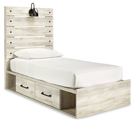 Cambeck Twin Panel Bed with 4 Storage Drawers with Mirrored Dresser, Chest and 2 Nightstands Royal Furniture