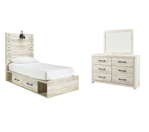 Cambeck Twin Panel Bed with 4 Storage Drawers with Mirrored Dresser Royal Furniture