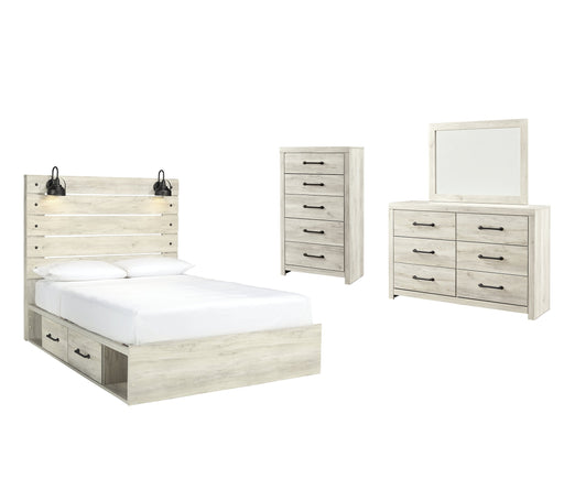 Cambeck Twin Panel Bed with 4 Storage Drawers with Mirrored Dresser and Chest Royal Furniture