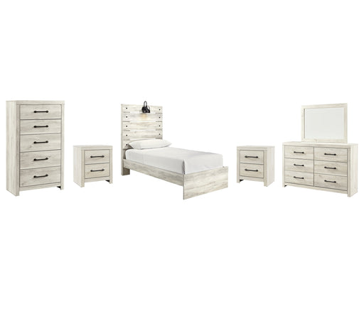 Cambeck Twin Panel Bed with Mirrored Dresser, Chest and 2 Nightstands Royal Furniture