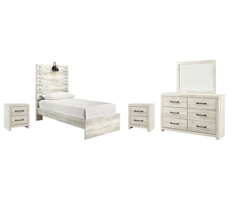 Cambeck Twin Panel Bed with Mirrored Dresser and 2 Nightstands Royal Furniture