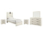 Cambeck Twin Panel Bed with Mirrored Dresser and 2 Nightstands Royal Furniture