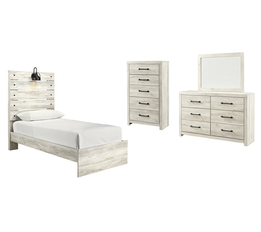 Cambeck Twin Panel Bed with Mirrored Dresser and Chest Royal Furniture